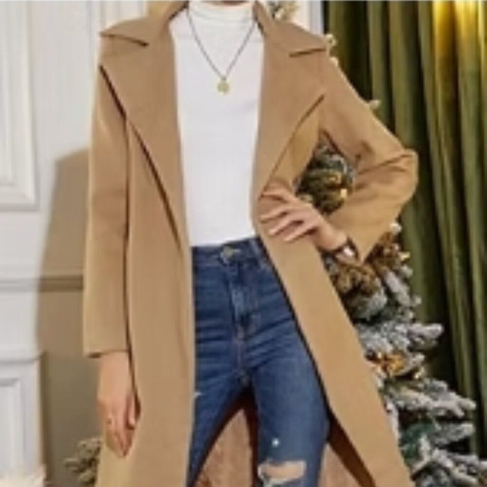 NWOT Auxo Women Open Front Pea Coat in Camel in Size S